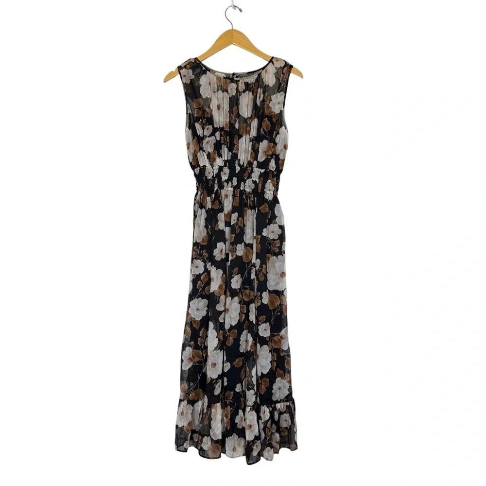 NWT Arbercombie & Fitch Easy High‎ Neck Midi Dress Womens Black Brown Floral XSP